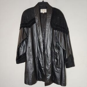 Vintage Pelle Studo Black Leather Suede Jacket Open Front Small Oversized